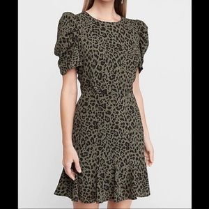 Express Leopard Puff Sleeve Dress